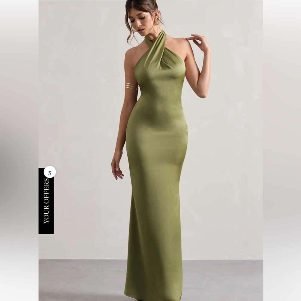 Club L London Halter Neck Olive Maxi Dress